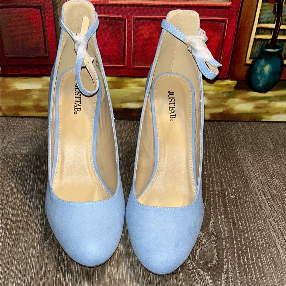 JustFab Sky Blue Ankle Strap Heels